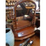 Victorian mahogany arch topped toilet mirror on barley-twist uprights