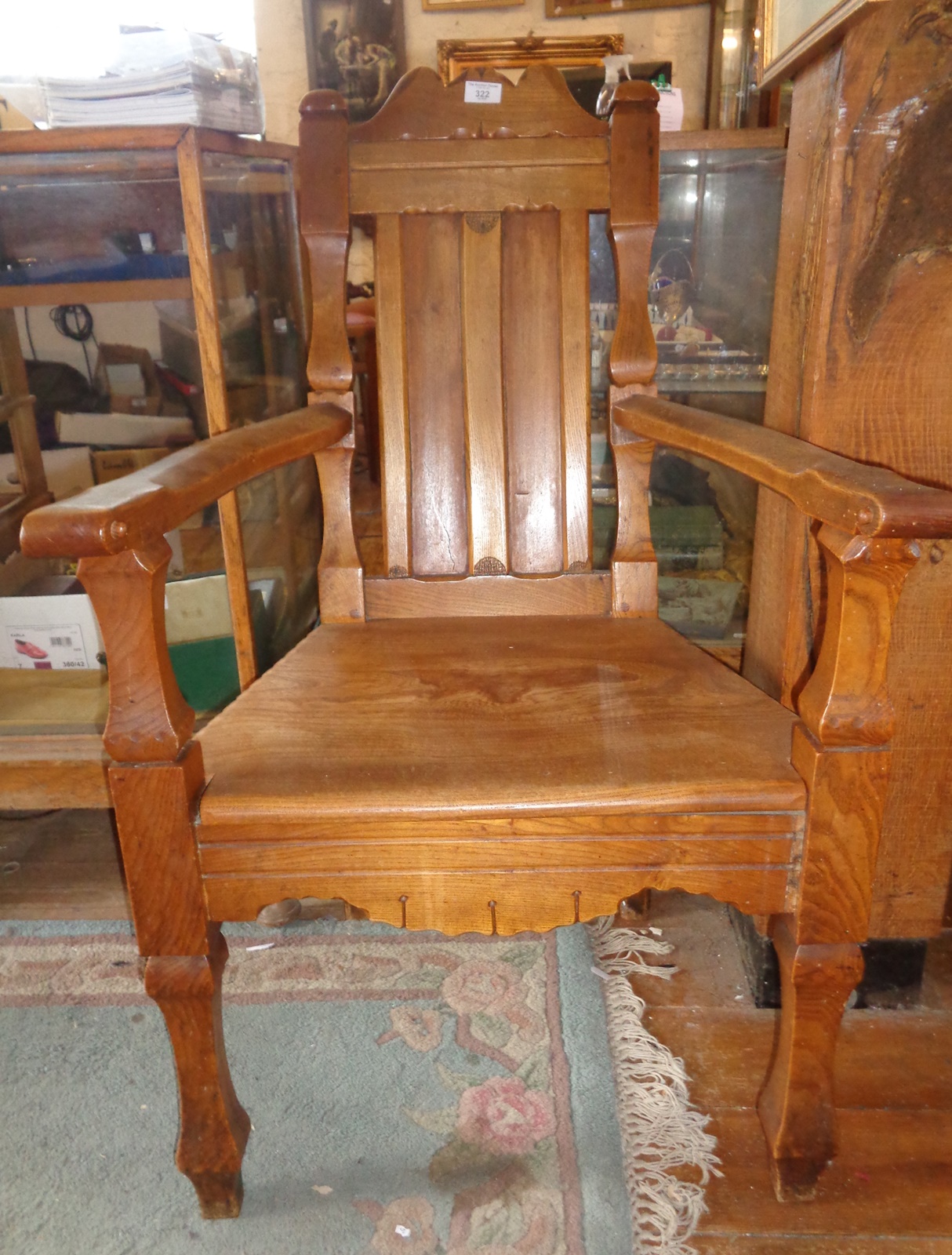 Arts & Crafts ash and elm open armchair with solid seat and panelled back