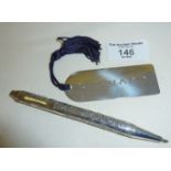 Hallmarked silver GARRARD bookmark and a 925 silver Israel souvenir push up pen