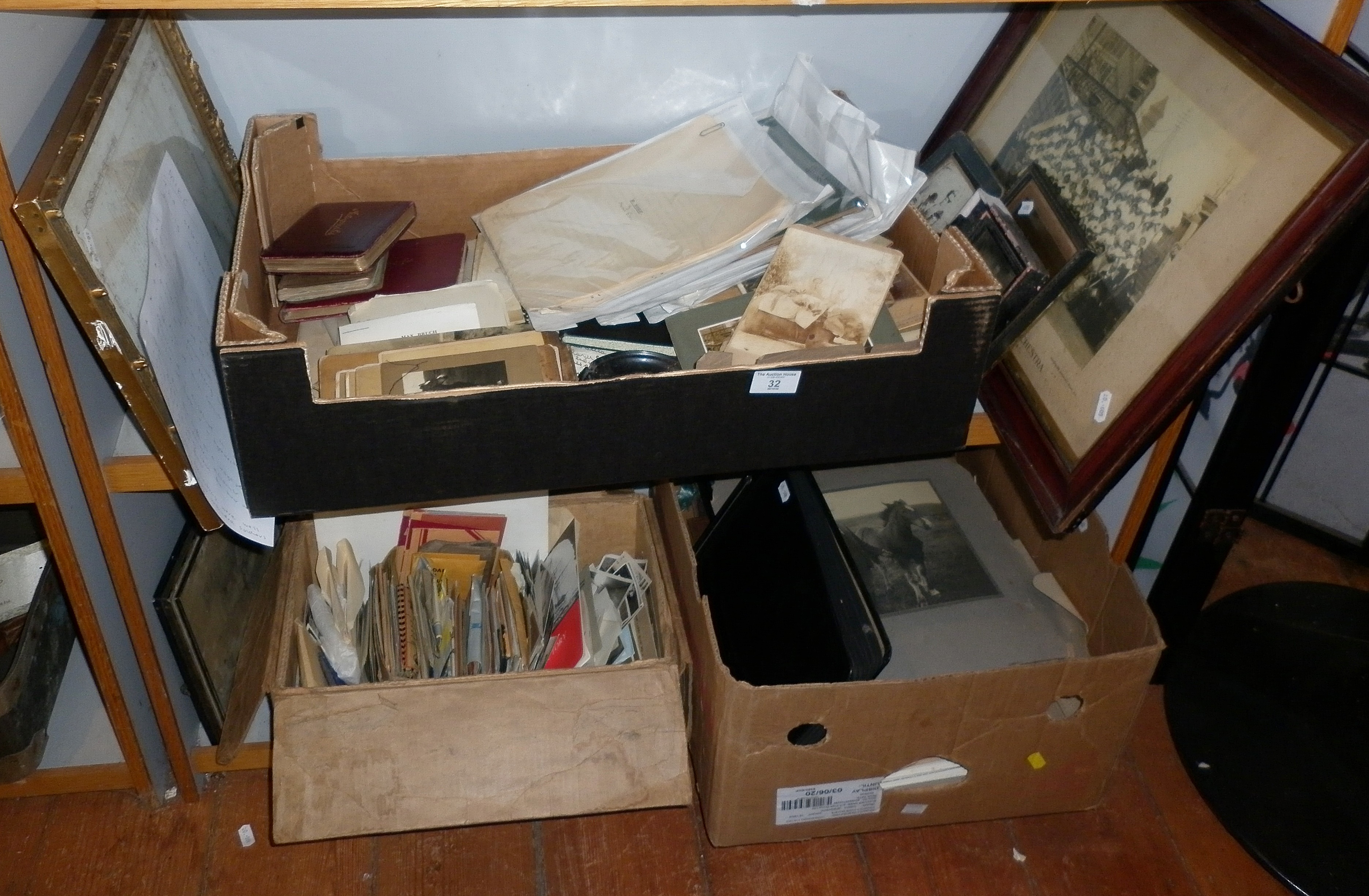 Three boxes of assorted photographs including Victorian cabinet cards, snapshot albums and