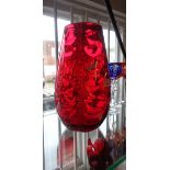 Large Whitefriars red glass vase, 32cm high