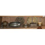 Assorted metalware, inc. Talbot pewter extending pierced brass "Lazy Susan", Art Nouveau silver-