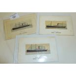 Three Stevengraph type woven silk postcards, depicting Royal Mail Ships, RMS Saxonia, Corsican and