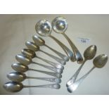 Set of seven bright-cut engraved teaspoons, hallmarked for 1787 and by Charles Hougham, pair of