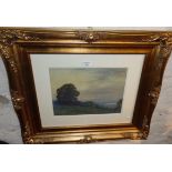 E.H. Chatwood-AIKEN (20th c.) watercolour landscape at dusk with sheep, gilt frame, 23" x 27"