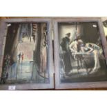 Roland PITCHFORTH two watercolours of figures in street scenes at night