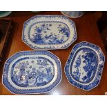 Three 18th c. Chinese blue and white lozenge shaped platters