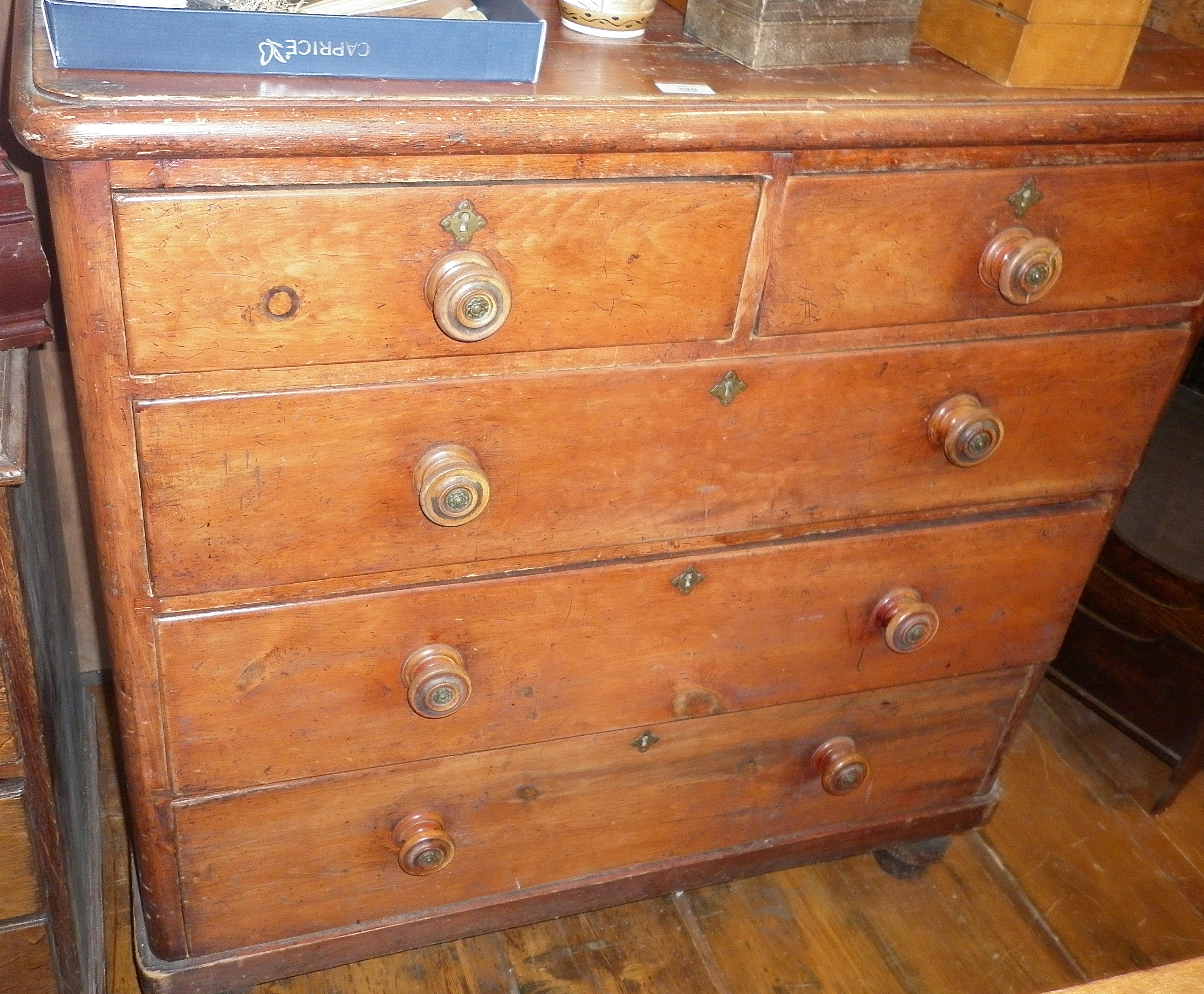 Victorian old pine two over three chest of drawers