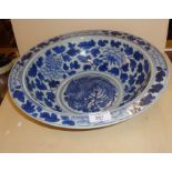 Large 19th c. Chinese blue and white porcelain phoenix bowl, 37cm diameter