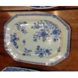 18th c. Chinese blue and white butterfly lozenge shaped platter, 32cm x 23cm