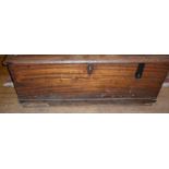 19th c. teak wood seaman's chest with rope handles, approx 40" long