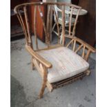 Ercol open armchair with pokerwork decoration