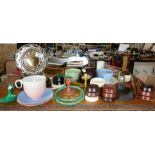 Assorted Bakelite items and a chrome and plastic Russian mantle clock, c. 1950