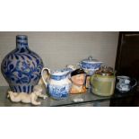 Assorted china, inc. Royal Copenhagen baby figure, Wedgwood teapot, Royal Doulton 'Golfer' character