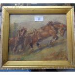 Joseph Thorburn Ross: small watercolour sketch of shire horses at work, titled verso 'The Heavy