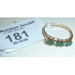 10K gold emerald and diamond ring, approx UK size N