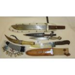 Four vintage knives and daggers, some with engraved blades, inc. Remember the Alamo!, Bowie Knife,
