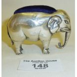 Silver elephant pincushion hallmarked for Birmingham 1913, Wilmott Manufacturing Co