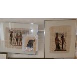 Two framed papyrus pictures of Egyptian hieroglyphics with Nefertiti from the Ani Papyrus gallery at