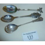 Three silver souvenir spoons, one marked Rolex Watches, J.S. Kaufmann of Berlin and another with