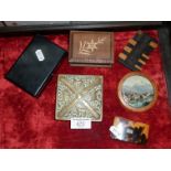 Small boxes including a tortoiseshell snuff box (A/F), a Celtic style brass box and others