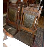Set of four Victorian carved dining chairs with original embossed leatherette upholstered seats
