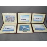 Six aeroplane prints all mounted and fra