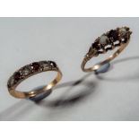 9 ct - 9 carat gold eternity ring set with three diamonds, rubies, size L,