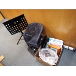 A large mixed lot to include an Ian Golds super match rest, music stand, board games, photo frames,