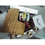 A good mixed lot to include a wicker stair basket, vintage telephone,