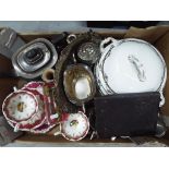 A mixed lot to include plated ware, ceramics,