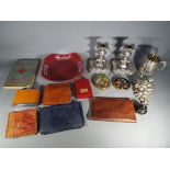 Lot to include plated ware, powder compacts, wallets, a small quantity of ceramics and similar.