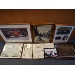 A quantity of pictures, predominantly framed, varying image sizes.