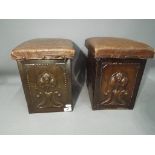 Art Nouveau - a pair of copper art nouveau colliery fireside boxes with relief art nouveau design