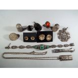 Silver - a quantity of hallmarked silver or European silver costume jewellery to include a stone