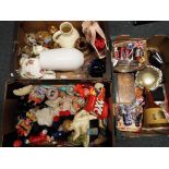 A mixed lot to include ceramics, glassware, Disney toys, plated ware and similar.