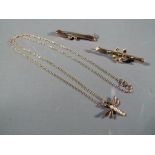 9 ct - a hallmarked 9 carat gold necklace and hallmarked pendant in a form of a dragon fly,