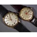 Two vintage gold plated Rotary Avenger 17 jewel wristwatches with leather straps.