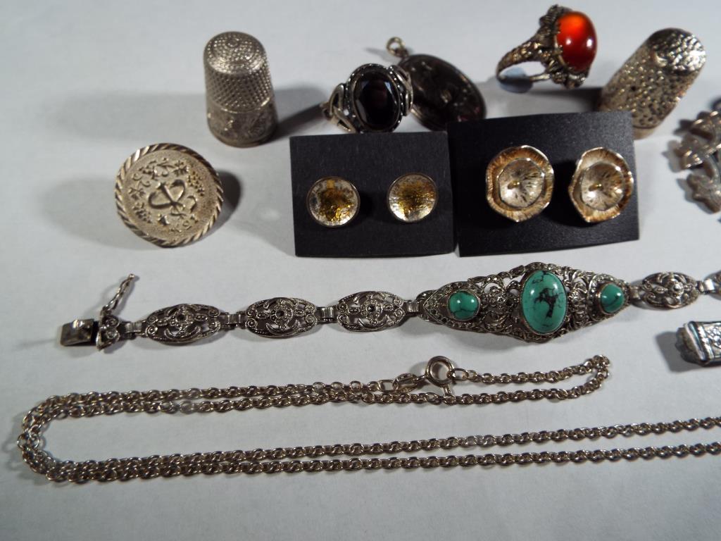 Silver - a quantity of hallmarked silver or European silver costume jewellery to include a stone - Image 5 of 5