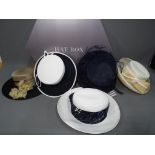 Five occasional wear hats to include First Avenue Collection white and navy, an Eastex navy and tan,