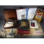 A mix lot to include a collection of scrap books relating to amateur dramatics, postcards,