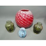 Four art glass vases,
