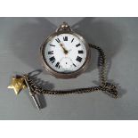A gentleman's white metal pocket watch and chain