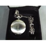 Pocket watch - a brushed stainless steel Seabiscuit pocket watch with chain and presentation case