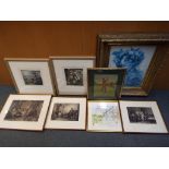 A quantity of framed prints, watercolours and similar.