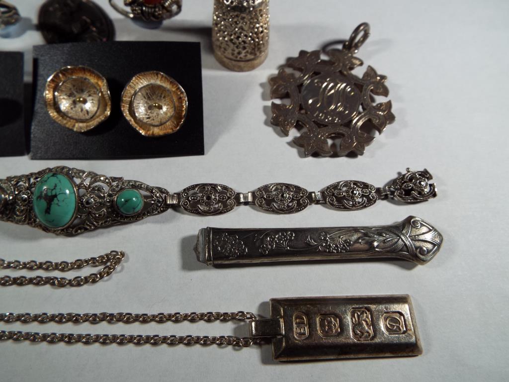 Silver - a quantity of hallmarked silver or European silver costume jewellery to include a stone - Image 3 of 5