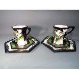 Moorcroft - Two Moorcroft Pottery Au Lait coffee trios, designed by Emma Bossons,