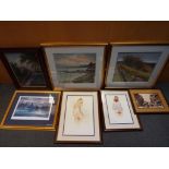 A quantity of framed pictures of varying size.