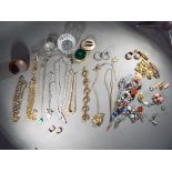 A pair of 9ct earrings, and a quantity of costume jewellery to include pearls, paired earrings,