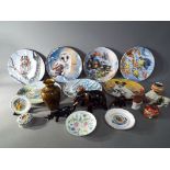 A mixed lot of collectables to include a Chinese cloisonne vase 13 cm (h), carved wooden animals,